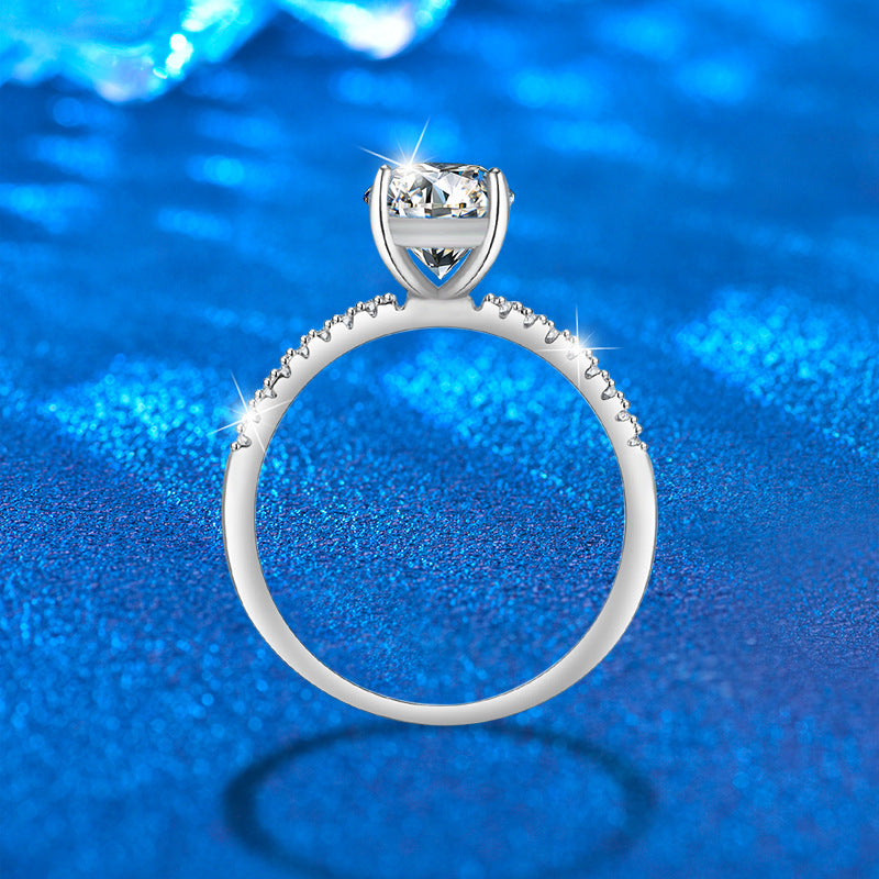 925 Silver Oval Geometric Ring with 2ct 7x9mm Moissanite Rhodium Plated Women's Jewelry Size 5-8