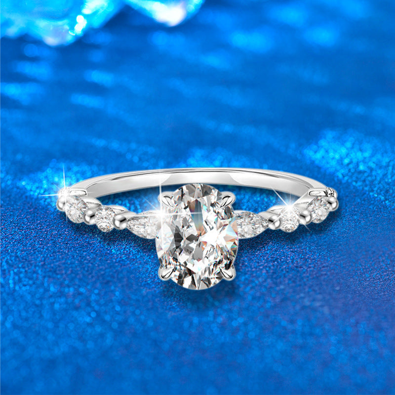 925 Silver Oval Geometric Ring with 2ct Moissanite White/Yellow Gold Plated Women's Jewelry Size 6-9