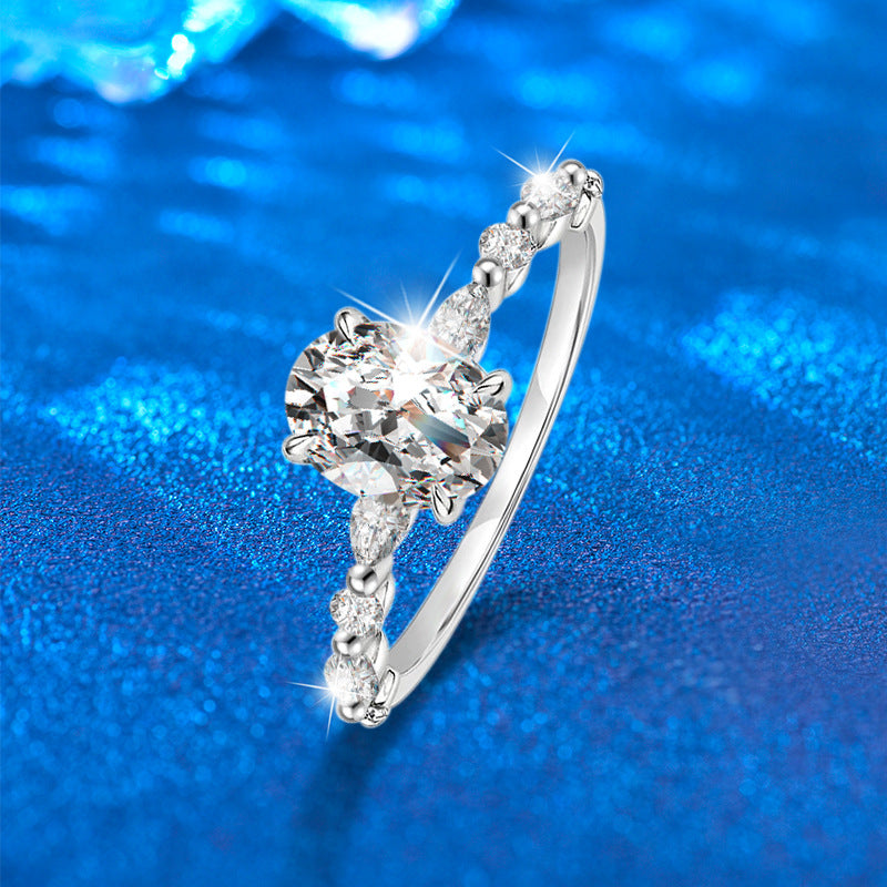 925 Silver Oval Geometric Ring with 2ct Moissanite White/Yellow Gold Plated Women's Jewelry Size 6-9