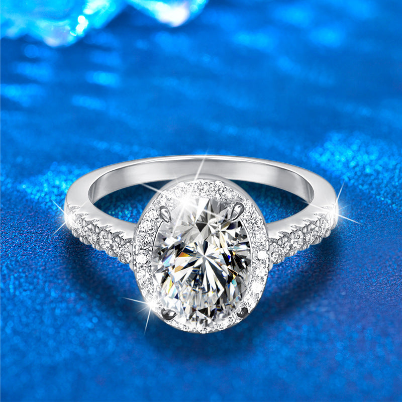 925 Silver Oval Geometric Ring with 7x9mm Oval Moissanite Rhodium Plated Women's Jewelry Size 5-8