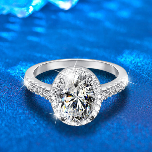 925 Silver Oval Geometric Ring with 7x9mm Oval Moissanite Rhodium Plated Women's Jewelry Size 5-8