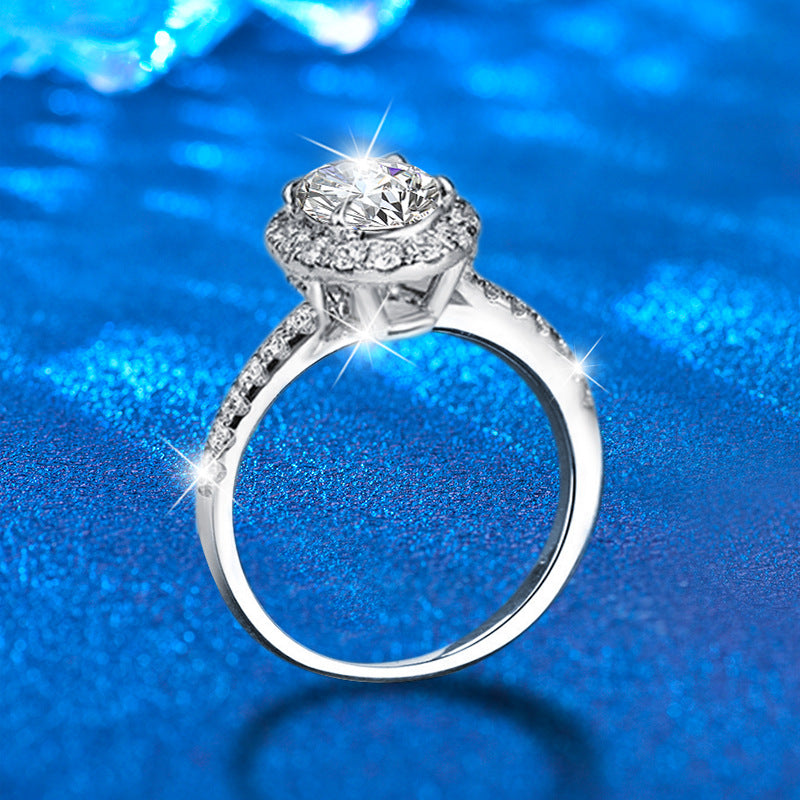 925 Silver Oval Geometric Ring with 7x9mm Oval Moissanite Rhodium Plated Women's Jewelry Size 5-8