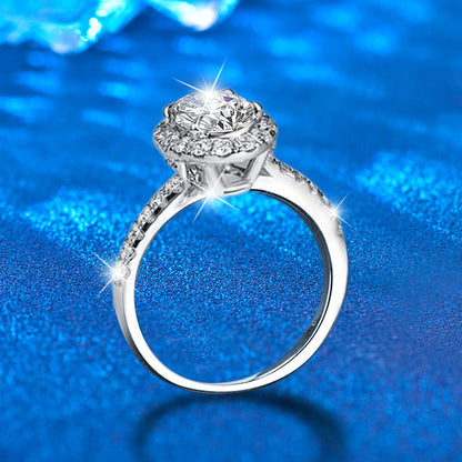 925 Silver Oval Geometric Ring with 7x9mm Oval Moissanite Rhodium Plated Women's Jewelry Size 5-8