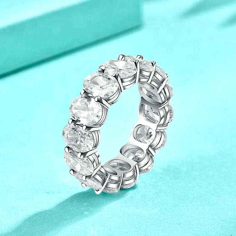 925 Silver Oval Geometric Ring with White Zircon Modern Minimalist Jewelry for Women Size 6-9