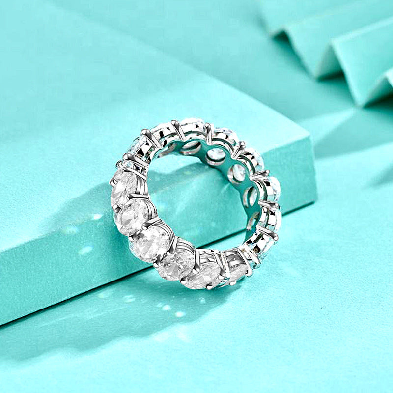 925 Silver Oval Geometric Ring with White Zircon Modern Minimalist Jewelry for Women Size 6-9