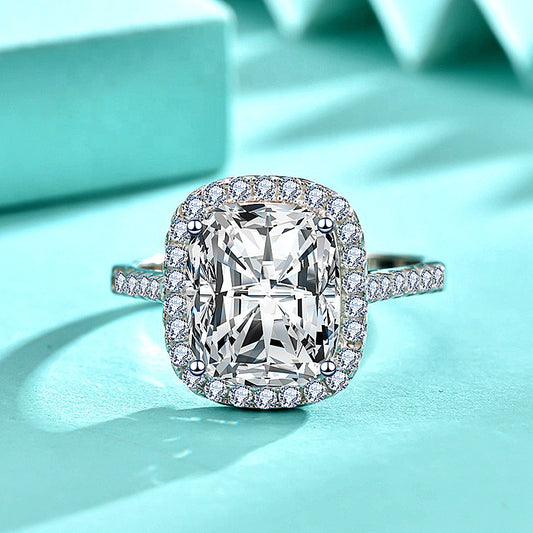 925 Silver Oval Hip Hop Ring with White Zircon Geometric Statement Jewelry for Women US Size 6-7