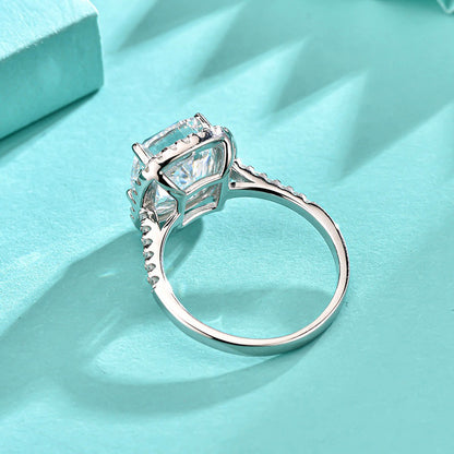 925 Silver Oval Hip Hop Ring with White Zircon Geometric Statement Jewelry for Women US Size 6-7