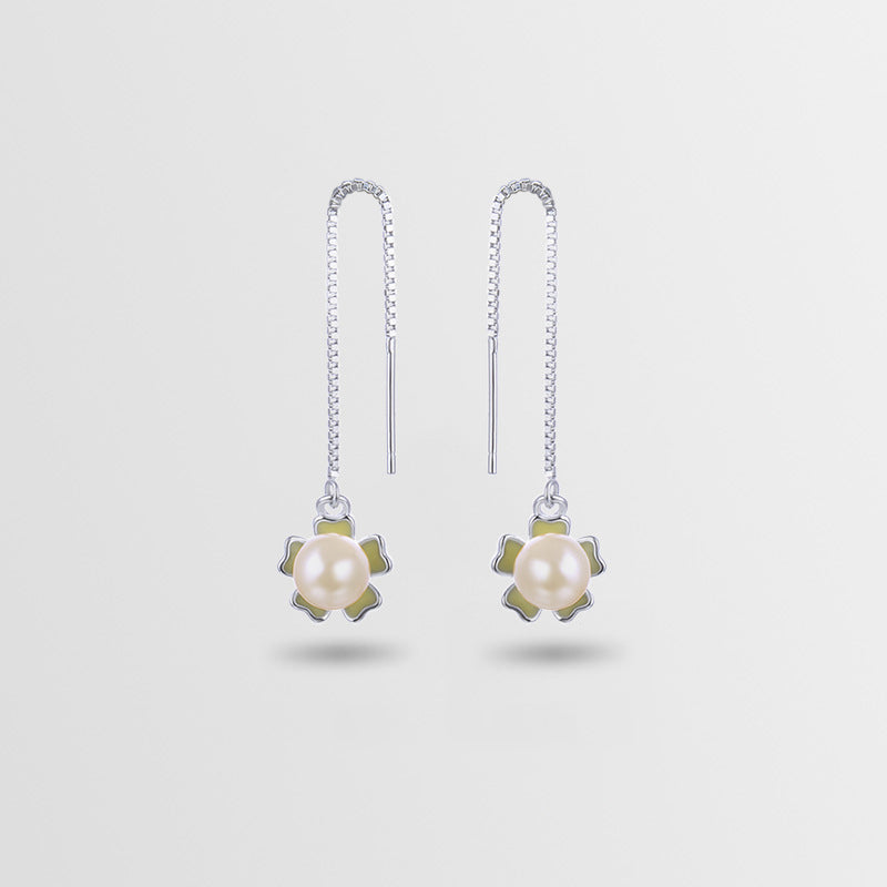 925 Silver Pearl Drop Earrings - Korean Style Mother-of-Pearl Dangle Earrings for Women