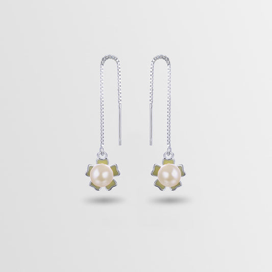 925 Silver Pearl Drop Earrings - Korean Style Mother-of-Pearl Dangle Earrings for Women