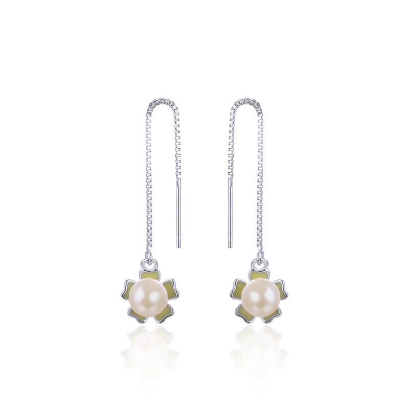 925 Silver Pearl Drop Earrings - Korean Style Mother-of-Pearl Dangle Earrings for Women