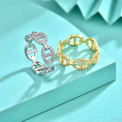 925 Silver Pig Nose Ring with White Gold and Yellow Gold Zircon Micro-Paved Animal Jewelry for Women Size 7-8