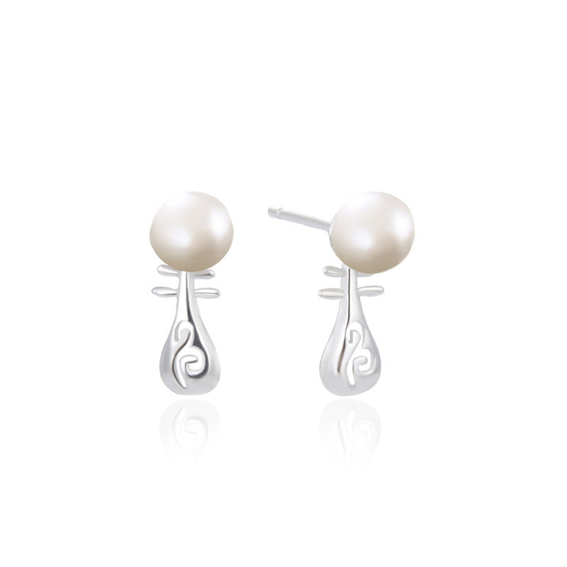 925 Silver Plated Freshwater Pearl Stud Earrings - Korean Style Simulated Pearl Earrings with Plastic Backs