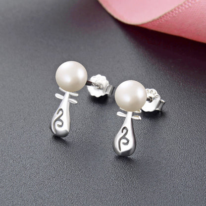 925 Silver Plated Freshwater Pearl Stud Earrings - Korean Style Simulated Pearl Earrings with Plastic Backs