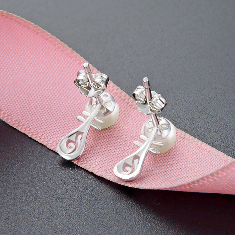 925 Silver Plated Freshwater Pearl Stud Earrings - Korean Style Simulated Pearl Earrings with Plastic Backs