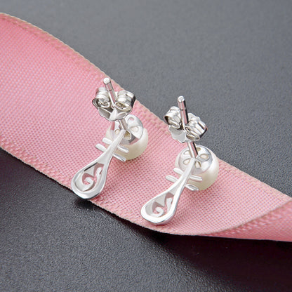 925 Silver Plated Freshwater Pearl Stud Earrings - Korean Style Simulated Pearl Earrings with Plastic Backs