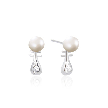 925 Silver Plated Freshwater Pearl Stud Earrings - Korean Style Simulated Pearl Earrings with Plastic Backs