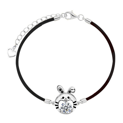 925 Silver Rabbit Couple Bracelet Set with 1ct and 0.5ct Moissanite Minimalist Employee Gift Jewelry