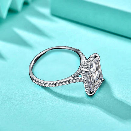 925 Silver Rectangular Zircon Geometric Ring with Row of Square Stones White Gold Plated Bold Jewelry for Women Size 8-9