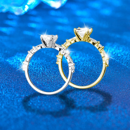 925 Silver Square Geometric Ring with 3ct Moissanite White/Yellow Gold Plated Women's Versatile Jewelry Size 6-9