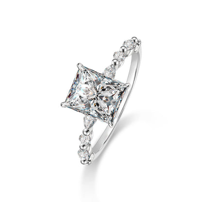 925 Silver Square Geometric Ring with 3ct Moissanite White/Yellow Gold Plated Women's Versatile Jewelry Size 6-9