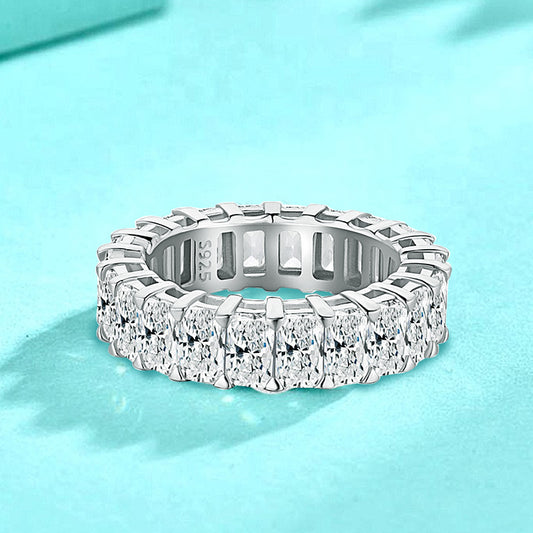 925 Silver Square Geometric Zircon Ring Urban Street Style Women's Jewelry Size 6-9