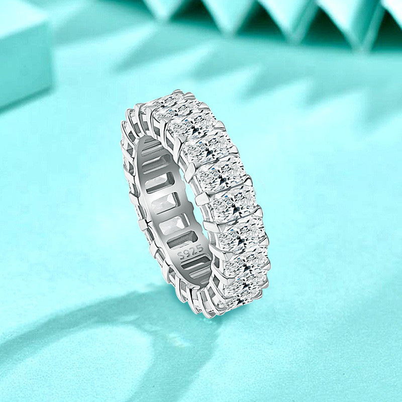 925 Silver Square Geometric Zircon Ring Urban Street Style Women's Jewelry Size 6-9