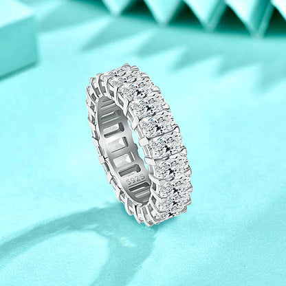 925 Silver Square Geometric Zircon Ring Urban Street Style Women's Jewelry Size 6-9