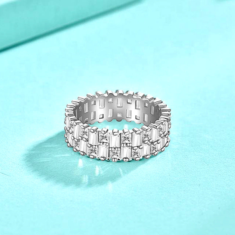 925 Silver Square White Zircon Geometric Ring Modern Minimalist Jewelry for Women Size 6-7