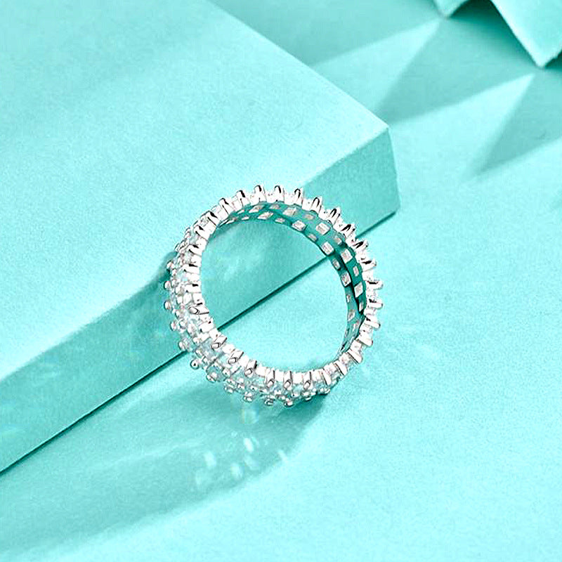 925 Silver Square White Zircon Geometric Ring Modern Minimalist Jewelry for Women Size 6-7