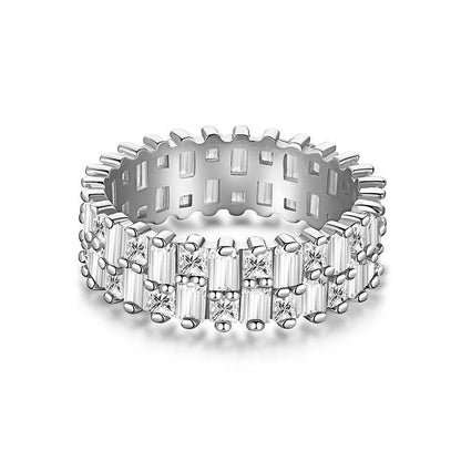 925 Silver Square White Zircon Geometric Ring Modern Minimalist Jewelry for Women Size 6-7