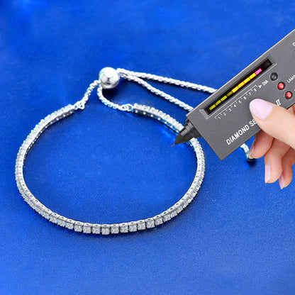 925 Silver Star Charm Bracelet with Single Row Moissanite Rhodium Plated Anniversary Jewelry with 12mm Extender