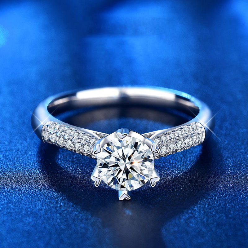 925 Silver Star Micro Paved Ring with 1ct D Color Moissanite Chic White Gold Plated Jewelry for Women Size 5-8
