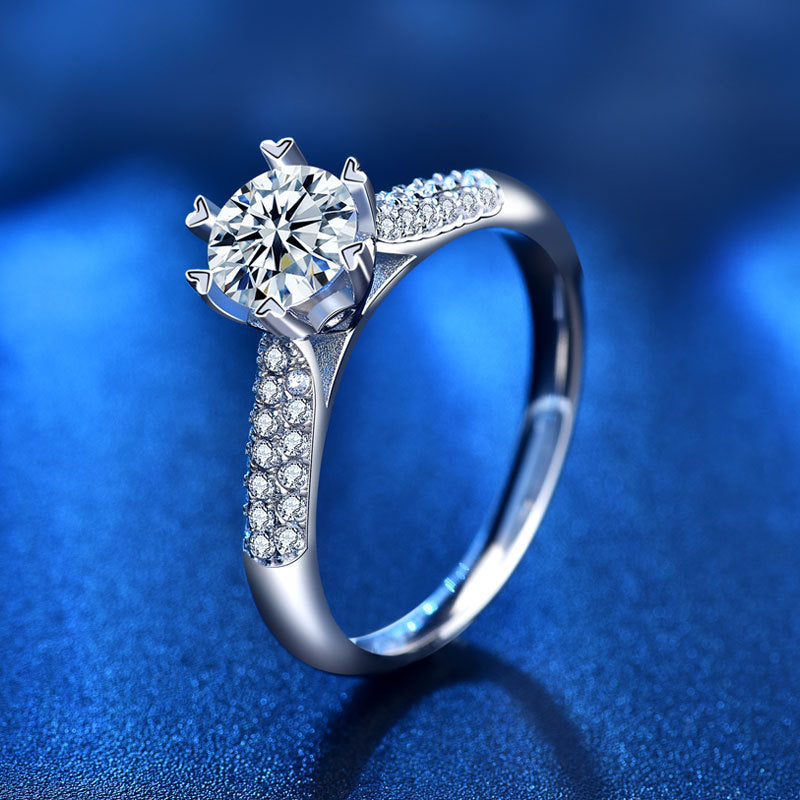 925 Silver Star Micro Paved Ring with 1ct D Color Moissanite Chic White Gold Plated Jewelry for Women Size 5-8