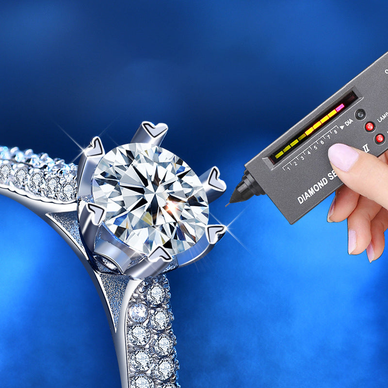 925 Silver Star Micro Paved Ring with 1ct D Color Moissanite Chic White Gold Plated Jewelry for Women Size 5-8