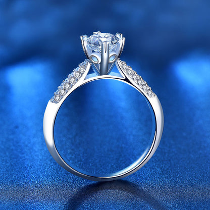 925 Silver Star Micro Paved Ring with 1ct D Color Moissanite Chic White Gold Plated Jewelry for Women Size 5-8