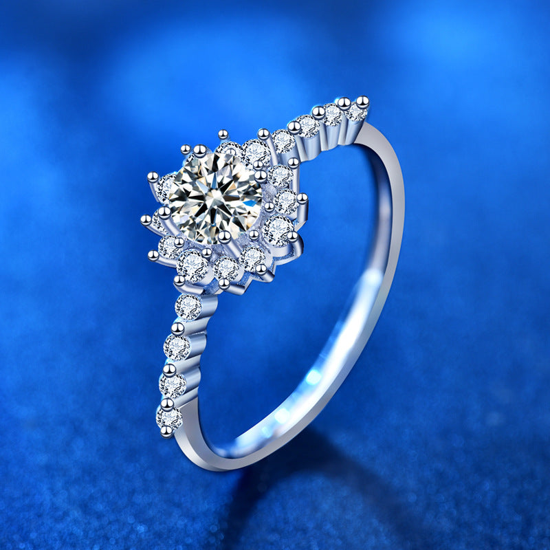 925 Silver Star Ring with 0.5 Carat Moissanite Dainty Celestial Jewelry for Women Size 5-8 White Gold Plated