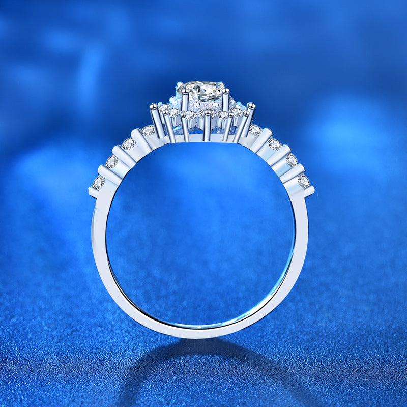 925 Silver Star Ring with 0.5 Carat Moissanite Dainty Celestial Jewelry for Women Size 5-8 White Gold Plated