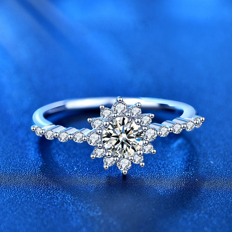 925 Silver Star Shaped Ring with 0.5ct Moissanite Women's Delicate Jewelry Size 5-8