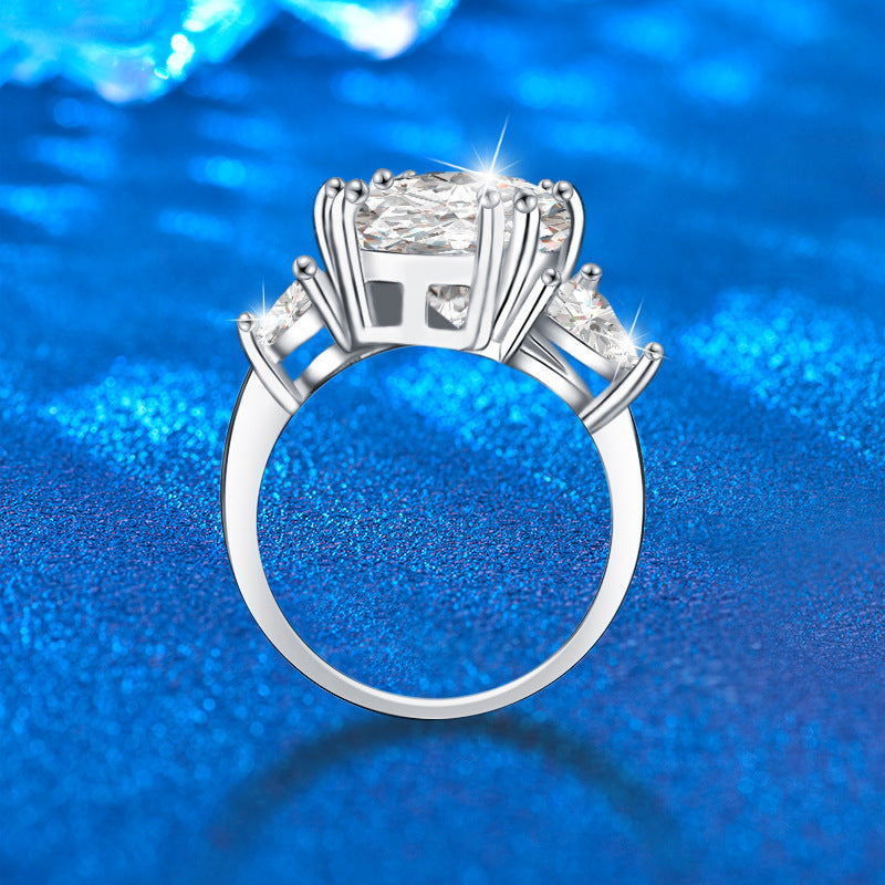 925 Silver Tapered Geometric Statement Ring with 5ct Moissanite Rhodium Plated Bold Women's Jewelry Size 6-9