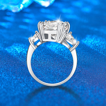 925 Silver Tapered Geometric Statement Ring with 5ct Moissanite Rhodium Plated Bold Women's Jewelry Size 6-9