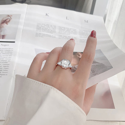 925 Silver Tapered Geometric Statement Ring with 5ct Moissanite Rhodium Plated Bold Women's Jewelry Size 6-9