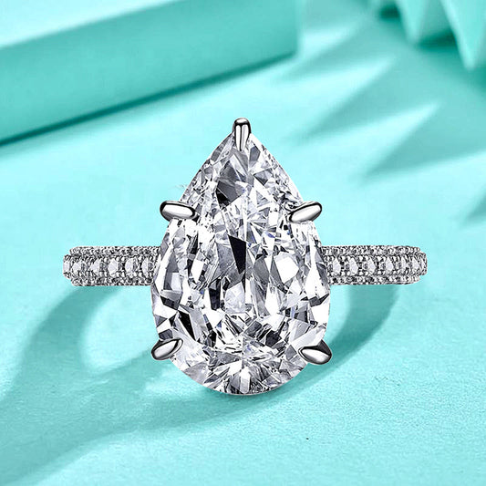 925 Silver Teardrop Zircon Statement Ring Rhodium Plated Bold Women's Jewelry Size 6-9