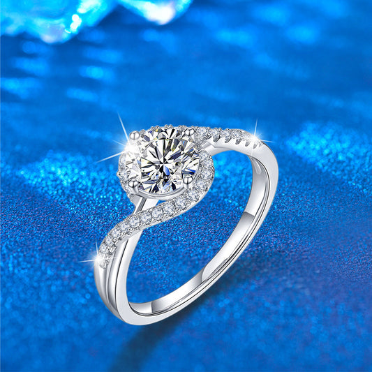 925 Silver Twisted Geometric Ring with 1ct Moissanite Rhodium Plated Women's Jewelry Size 6-9