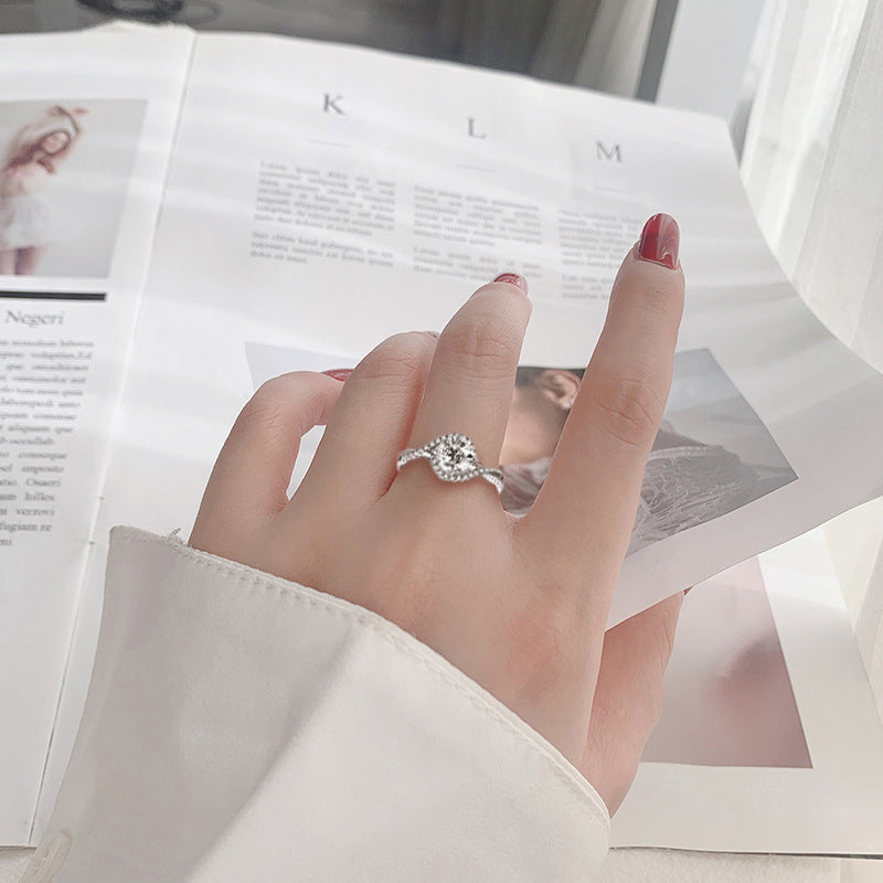 925 Silver Twisted Geometric Ring with 1ct Moissanite Rhodium Plated Women's Jewelry Size 6-9