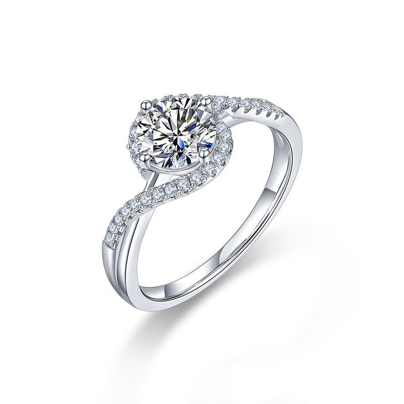 925 Silver Twisted Geometric Ring with 1ct Moissanite Rhodium Plated Women's Jewelry Size 6-9