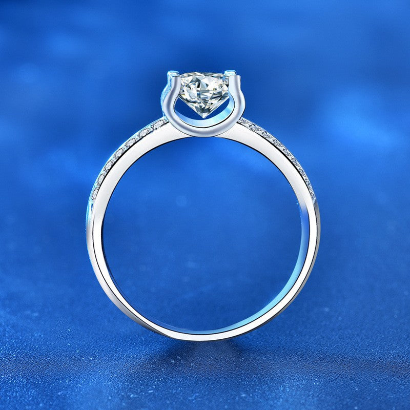 925 Silver U-Shaped Ring with 1ct Moissanite Instagram Style Women's Fashion Jewelry Size 5-8