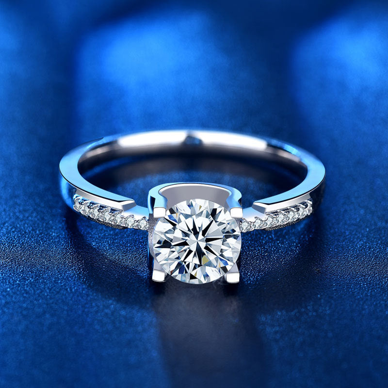 925 Silver U-Shaped Square Geometric Ring with 1ct D Color Moissanite Unique Women's Jewelry Size 5-8