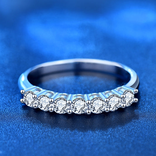 925 Silver U-Shaped Stackable Ring with 0.1ct Moissanite Pavé Rhodium Plated Minimalist Band Women's Jewelry Size 5-8