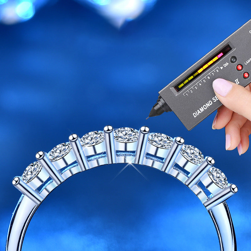 925 Silver U-Shaped Stackable Ring with 0.1ct Moissanite Pavé Rhodium Plated Minimalist Band Women's Jewelry Size 5-8