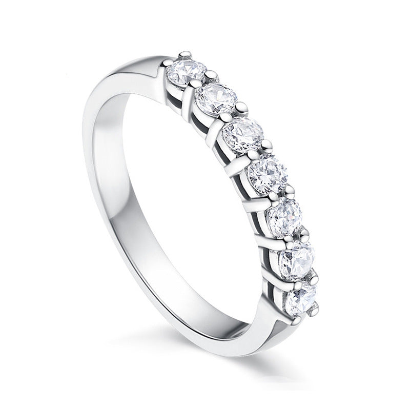 925 Silver U-Shaped Stackable Ring with 0.1ct Moissanite Pavé Rhodium Plated Minimalist Band Women's Jewelry Size 5-8